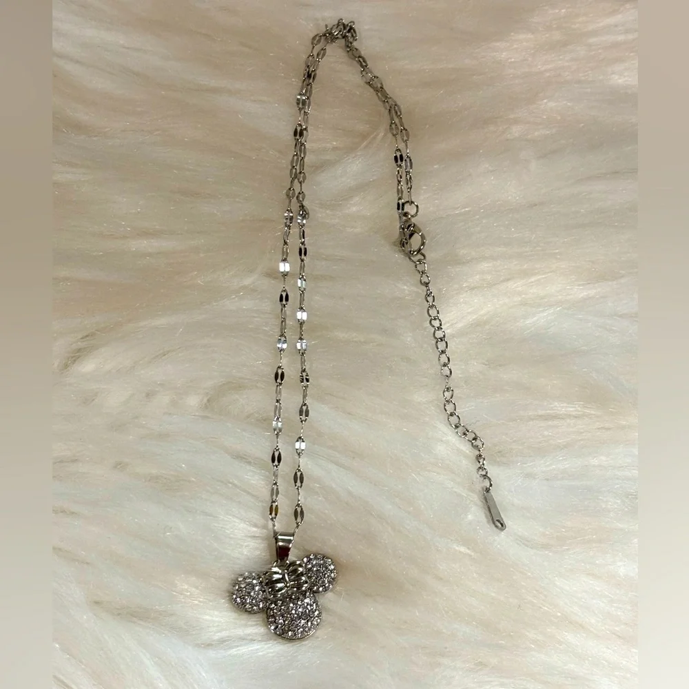 Titanium Silver Disney Minnie Mouse Cubic Zirconia Pendant Necklace Child